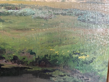 L&eacute;on Frederic (1856-1940): 'Dunes &agrave; Heyst sur Mer', huile sur board