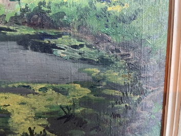 L&eacute;on Frederic (1856-1940): 'Dunes &agrave; Heyst sur Mer', huile sur board