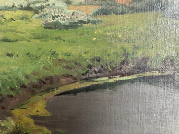 L&eacute;on Frederic (1856-1940): 'Dunes &agrave; Heyst sur Mer', huile sur board