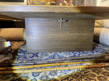 A Chinese bamboo and hardwooden opium table, 20th C.