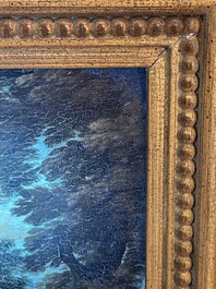 Flemish school: Two travelers and a donkey in a landscape, oil on panel, 17th C.