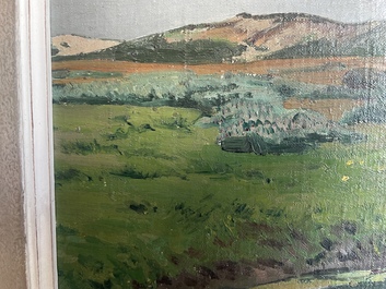 L&eacute;on Frederic (1856-1940): 'Dunes &agrave; Heyst sur Mer', huile sur board