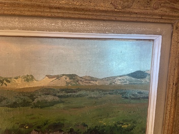 L&eacute;on Frederic (1856-1940): 'Dunes &agrave; Heyst sur Mer', huile sur board