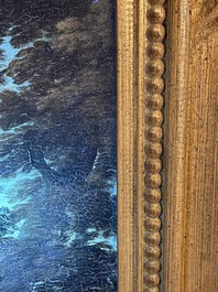 Flemish school: Two travelers and a donkey in a landscape, oil on panel, 17th C.