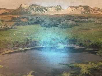 L&eacute;on Frederic (1856-1940): 'Dunes &agrave; Heyst sur Mer', huile sur board