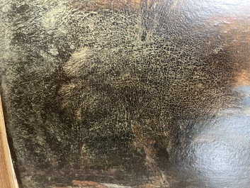 Flemish school: Two travelers and a donkey in a landscape, oil on panel, 17th C.