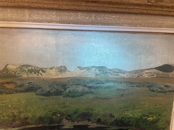 L&eacute;on Frederic (1856-1940): 'Dunes &agrave; Heyst sur Mer', huile sur board