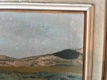 L&eacute;on Frederic (1856-1940): 'Dunes &agrave; Heyst sur Mer', huile sur board