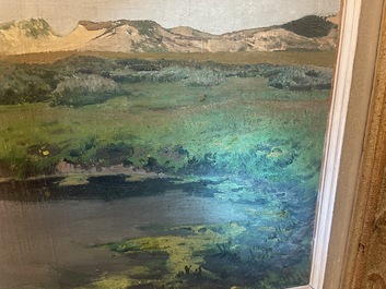 L&eacute;on Frederic (1856-1940): 'Dunes &agrave; Heyst sur Mer', huile sur board