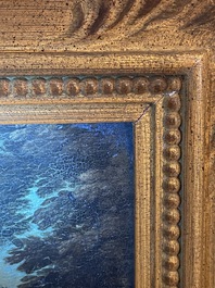 Flemish school: Two travelers and a donkey in a landscape, oil on panel, 17th C.