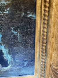 Flemish school: Two travelers and a donkey in a landscape, oil on panel, 17th C.