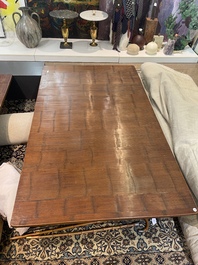 A Chinese bamboo and hardwooden opium table, 20th C.
