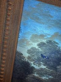 Flemish school: Two travelers and a donkey in a landscape, oil on panel, 17th C.