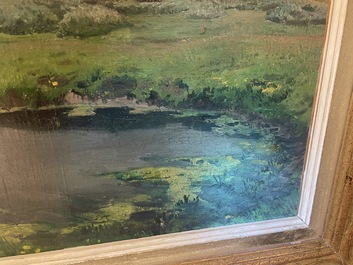 L&eacute;on Frederic (1856-1940): 'Dunes &agrave; Heyst sur Mer', huile sur board