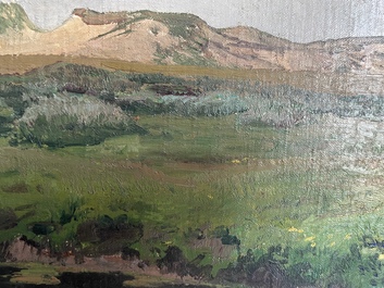 L&eacute;on Frederic (1856-1940): 'Dunes &agrave; Heyst sur Mer', huile sur board