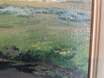 L&eacute;on Frederic (1856-1940): 'Dunes &agrave; Heyst sur Mer', huile sur board