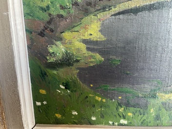 L&eacute;on Frederic (1856-1940): 'Dunes &agrave; Heyst sur Mer', huile sur board