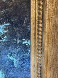 Flemish school: Two travelers and a donkey in a landscape, oil on panel, 17th C.