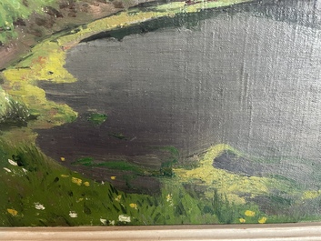 L&eacute;on Frederic (1856-1940): 'Dunes &agrave; Heyst sur Mer', huile sur board