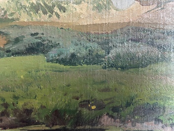 L&eacute;on Frederic (1856-1940): 'Dunes &agrave; Heyst sur Mer', huile sur board