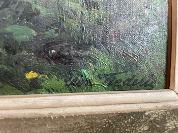 L&eacute;on Frederic (1856-1940): 'Dunes &agrave; Heyst sur Mer', huile sur board