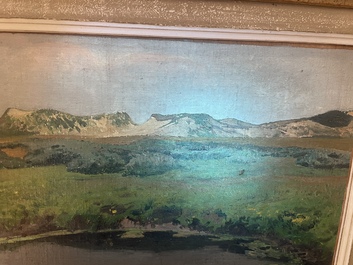 L&eacute;on Frederic (1856-1940): 'Dunes &agrave; Heyst sur Mer', huile sur board