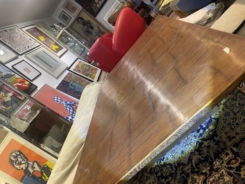 A Chinese bamboo and hardwooden opium table, 20th C.