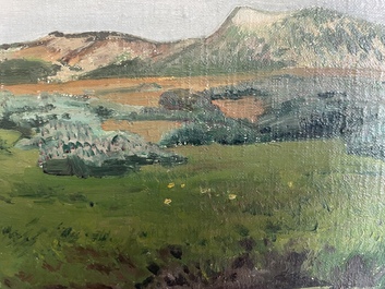 L&eacute;on Frederic (1856-1940): 'Dunes &agrave; Heyst sur Mer', huile sur board