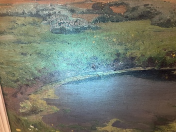 L&eacute;on Frederic (1856-1940): 'Dunes &agrave; Heyst sur Mer', huile sur board