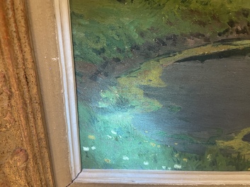 L&eacute;on Frederic (1856-1940): 'Dunes &agrave; Heyst sur Mer', huile sur board