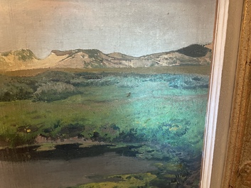 L&eacute;on Frederic (1856-1940): 'Dunes &agrave; Heyst sur Mer', huile sur board