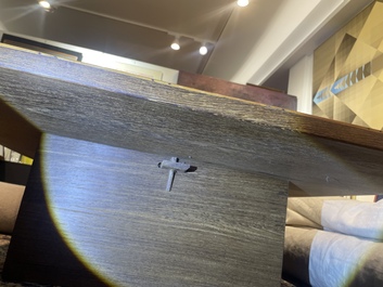 A Chinese bamboo and hardwooden opium table, 20th C.