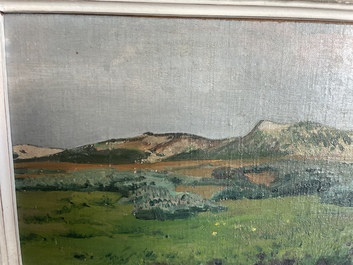 L&eacute;on Frederic (1856-1940): 'Dunes &agrave; Heyst sur Mer', huile sur board