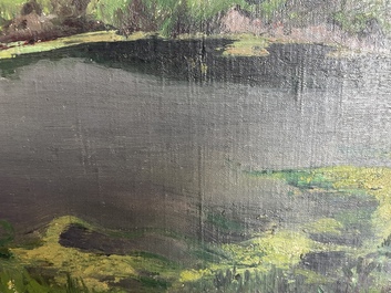 L&eacute;on Frederic (1856-1940): 'Dunes &agrave; Heyst sur Mer', huile sur board