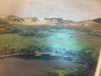 L&eacute;on Frederic (1856-1940): 'Dunes &agrave; Heyst sur Mer', huile sur board