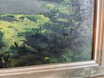 L&eacute;on Frederic (1856-1940): 'Dunes &agrave; Heyst sur Mer', huile sur board