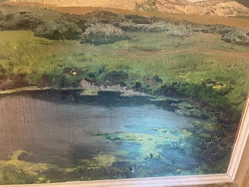 L&eacute;on Frederic (1856-1940): 'Dunes &agrave; Heyst sur Mer', huile sur board