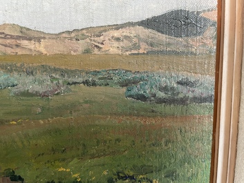 L&eacute;on Frederic (1856-1940): 'Dunes &agrave; Heyst sur Mer', huile sur board