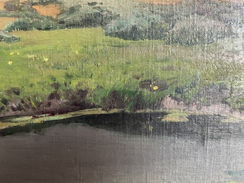 L&eacute;on Frederic (1856-1940): 'Dunes &agrave; Heyst sur Mer', huile sur board