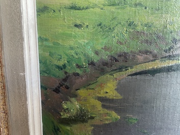 L&eacute;on Frederic (1856-1940): 'Dunes &agrave; Heyst sur Mer', huile sur board