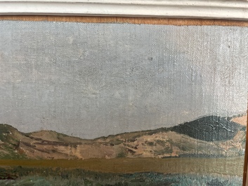 L&eacute;on Frederic (1856-1940): 'Dunes &agrave; Heyst sur Mer', huile sur board