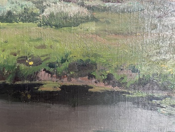 L&eacute;on Frederic (1856-1940): 'Dunes &agrave; Heyst sur Mer', huile sur board