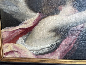 French School: An angel, oil on canvas, 18th C.