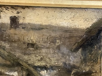Isidore Verheyden (1846-1905): Vue anim&eacute;e d'une ferme, huile sur panneau