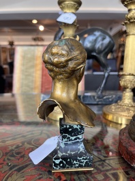 Alexandre Falgui&egrave;re (1831-1900): Buste de Diane, bronze dor&eacute; sur socle en marbre, marque de fonderie 'Thiebaut Fr&egrave;res Paris'
