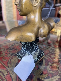 Alexandre Falgui&egrave;re (1831-1900): Buste de Diane, bronze dor&eacute; sur socle en marbre, marque de fonderie 'Thiebaut Fr&egrave;res Paris'