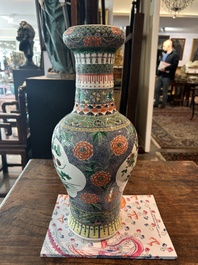 A pair of Chinese famille verte vases with birds among blossoming branches, Chenghua mark, 19th C.