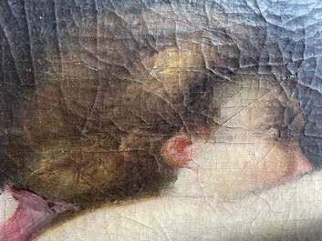 French School: An angel, oil on canvas, 18th C.