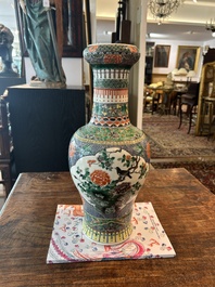 A pair of Chinese famille verte vases with birds among blossoming branches, Chenghua mark, 19th C.