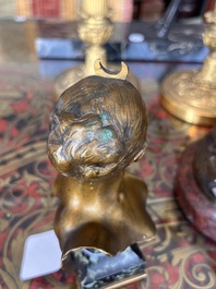 Alexandre Falgui&egrave;re (1831-1900): Buste de Diane, bronze dor&eacute; sur socle en marbre, marque de fonderie 'Thiebaut Fr&egrave;res Paris'